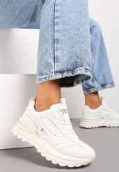 Białe Sneakersy z Ekoskóry ze Sznurowaniem i Ozdobnymi Naszywkami Ocellia. Białe obuwie sportowe damskie Renee, z aplikacjami, z jeansu, bez zapięcia. Za 89.99 zł.