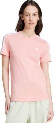 Adidas Koszulka damska adidas Essentials Slim 3-Stripes Tee różowa IY4200 M. Czerwone bluzki damskie Adidas, m, bez wzorów, bez kołnierzyka, bez ramiączek. Za 103.31 zł.