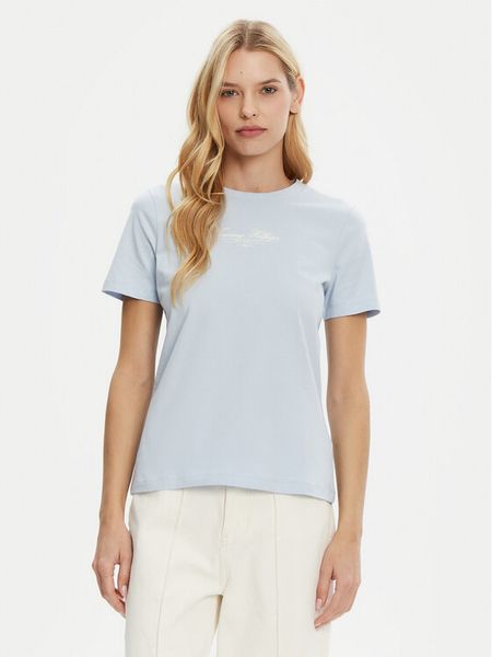 Tommy Hilfiger T-Shirt WW0WW45428 Błękitny Regular Fit. Niebieskie t-shirty damskie Tommy Hilfiger, xxs, bez wzorów, z bawełny, bez kołnierzyka, bez ramiączek. Za 119.99 zł.