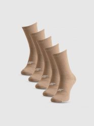 4F Skarpetki długie (5-pack) damskie - beżowe 35-38. Brązowe skarpetki damskie 4F, bez wzorów, z bawełny. Za 69.99 zł.