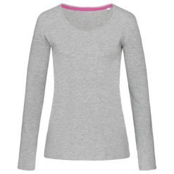Damska Koszulka Z Długim Rękawem Z Wrzosowego Streczu. Szare bluzki damskie Stedman, bez wzorów, casualowe, bez kołnierzyka, bez ramiączek. Za 97.99 zł.