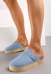 Niebieskie Klapki w Stylu Chodaków z Imitacji Zamszu z Korkową Podeszwą Gerrisa. Niebieskie klapki damskie Born2be, na lato, bez wzorów, eleganckie, bez obcasa, na płaskiej podeszwie, bez zapięcia. W wyprzedaży za 74.99 zł.