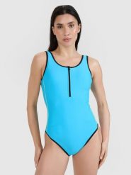 4F Kostium kąpielowy jednoczęściowy damski - niebieski XXL. Niebieskie szorty damskie 4F, bez wzorów, z elastanu, eleganckie. Za 149.99 zł.