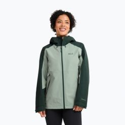 Kurtka przeciwdeszczowa damska Jack Wolfskin Wildbound 2L. Zielone kurtki sportowe damskie Jack Wolfskin, l, bez wzorów, bez ramiączek, bez kaptura, trekkingowe. Za 704.50 zł.