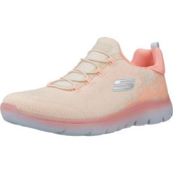Buty SKECHERS SUMMITS MORNING GLOW Pomarańczowy. Brązowe obuwie trekkingowe damskie Skechers, z tkaniny, bez zapięcia. Za 291.99 zł.
