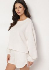 Jasnobeżowy Dzianinowy Komplet Bluza i Szorty Novanisa. Brązowe bluzy damskie Born2be, na lato, bez wzorów, z dzianiny, klasyczne, bez ramiączek, bez kaptura. Za 139.99 zł.