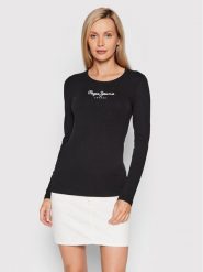 Pepe Jeans Bluzka New Virginia PL505203 Czarny Slim Fit. Czarne bluzki damskie Pepe Jeans, m, bez wzorów, z bawełny, bez kołnierzyka, bez ramiączek. Za 89.99 zł.