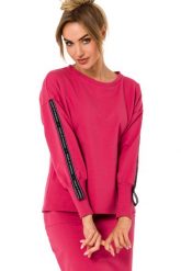 Dresowa Bluza z Lampasami - Koralowa. Pomarańczowe bluzy damskie MOE, l, bez wzorów, z bawełny, bez ramiączek, bez kaptura. Za 217.39 zł.