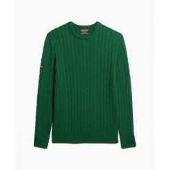 Klasyczny sweter w warkocz z bawełny Superdry. Zielone swetry męskie Superdry, na zimę, m, bez wzorów, z bawełny, klasyczne, bez kołnierzyka, bez ramiączek. Za 349.55 zł.