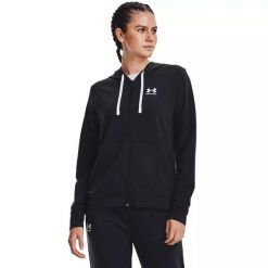 Bluza treningowa damska Under Armour Rival Terry Full Zip Hoodie. Czarne bluzy damskie Under Armour, xl, bez wzorów, sportowe, bez ramiączek, z kapturem. Za 129.99 zł.