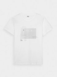 4F T-shirt regular z nadrukiem męski - biały S. Białe t-shirty męskie 4F, m, bez wzorów, z bawełny, bez kołnierzyka, bez ramiączek. W wyprzedaży za 39.99 zł.