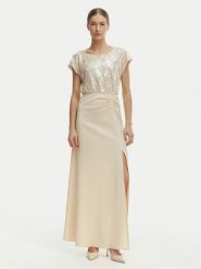 Rinascimento Sukienka wieczorowa CFC0020276002 Beżowy Slim Fit. Brązowe sukienki damskie Rinascimento, s, bez wzorów, z syntetyku, wizytowe, bez kołnierzyka, bez ramiączek. Za 799.99 zł.