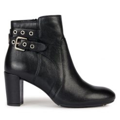 Botki Geox. Czarne botki damskie Geox, bez wzorów, bez obcasa, na słupku, bez zapięcia. Za 649.99 zł.