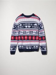 Sweter Star Wars - granatowy. Niebieskie swetry męskie Sinsay, l, bez wzorów, retro, bez kołnierzyka, bez ramiączek. Za 69.99 zł.