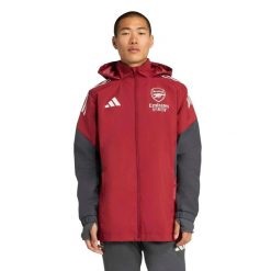 Kurtka dresowa zewnętrzna Arsenal 2025/26. Czerwone kurtki sportowe męskie Adidas, m, bez wzorów, z dresówki, bez kaptura, na fitness i siłownię. Za 371.50 zł.