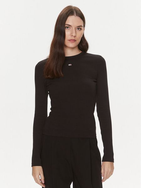 Tommy Jeans Bluzka Essential DW0DW17387 Czarny Slim Fit. Czarne bluzki damskie Tommy Jeans, l, bez wzorów, z bawełny, bez kołnierzyka, bez ramiączek. Za 139.99 zł.