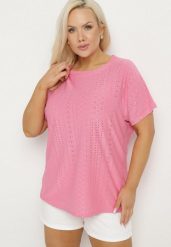 Różowy Klasyczny T-shirt z Bawełną Nilavienna. Czerwone t-shirty damskie Born2be, uniwersalny, bez wzorów, z bawełny, klasyczne, bez kołnierzyka, bez ramiączek. Za 34.99 zł.