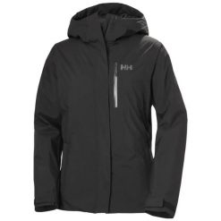 Damska kurtka narciarska Helly Hansen Snowplay. Czarne kurtki sportowe damskie Helly Hansen, na zimę, uniwersalny, bez wzorów, z materiału, bez ramiączek, bez kaptura, narciarskie. Za 1,035.50 zł.