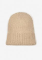 Beżowa Czapka z Metaliczną Nicią i Wywinięciem Temivra. Brązowe czapki damskie Renee, bez wzorów, z jeansu, eleganckie. Za 24.99 zł.