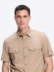 Koszula regular fit - beżowy. Brązowe koszule męskie Reserved, l, bez wzorów, z bawełny, bez kołnierzyka, bez ramiączek. Za 139.99 zł.