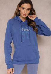 Niebieska Bluza Wykończona Polarem z Nadrukiem i Kapturem Nimba. Niebieskie bluzy damskie Renee, l, bez wzorów, z bawełny, casualowe, bez ramiączek. Za 79.99 zł.