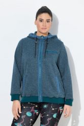 Damskie Bluza rozpinana z dzianiny i polaru wzór graficzny kaptur. Niebieskie bluzy damskie Ulla Popken, plus size, bez wzorów, z dzianiny, bez ramiączek, bez kaptura. Za 349.99 zł.