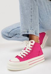 Fuksjowe Trampki na Platformie za Kostkę Ileni. Czerwone trampki i tenisówki damskie Born2be, bez wzorów, za kostkę, bez zapięcia. Za 89.99 zł.