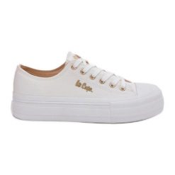 Trampki Damskie Na Platformie Lee Cooper LCW-25-02-3289 Białe. Białe trampki i tenisówki damskie bez wzorów, bez zapięcia. Za 187.53 zł.