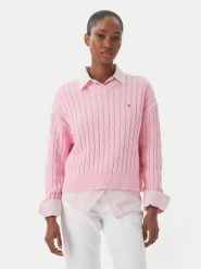 Tommy Hilfiger Sweter WW0WW48433 Różowy jasny Regular Fit. Czerwone swetry nierozpinane damskie Tommy Hilfiger, m, bez wzorów, z bawełny, bez kołnierzyka, bez ramiączek. Za 649.99 zł.