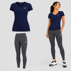 ZESTAW DAMSKI 4F T-SHIRT + LEGGINSY SPORTOWY KOMPLET NA CO DZIEŃ L SS26. Legginsy damskie 4F, bez wzorów, z bawełny. Za 119.98 zł.