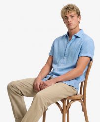 Superdry Koszula Riviera z krótkim rękawem, len – Sky Blue Chambray. Niebieskie koszule damskie Superdry, l, bez wzorów, ze lnu, bez kołnierzyka, bez ramiączek. Za 288.95 zł.