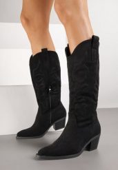 Czarne Klasyczne Kozaki Kowbojki z Imitacji Zamszu Rilona. Czarne kozaki damskie Born2be, bez wzorów, z jeansu, bez obcasa, na obcasie, bez zapięcia. Za 159.99 zł.
