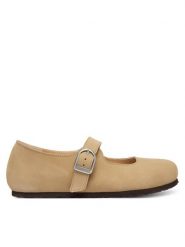 Birkenstock Baleriny Santa Clarita 1031613 Beżowy. Brązowe balerinki damskie Birkenstock, bez wzorów, ze skóry, bez obcasa, bez zapięcia. Za 599.99 zł.