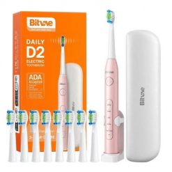 Szczoteczka soniczna do zębów z zestawem końcówek, uchwytem i etui Bitvae D2 (różowa). Czerwone szczoteczki soniczne Bitvae. Za 67.99 zł.
