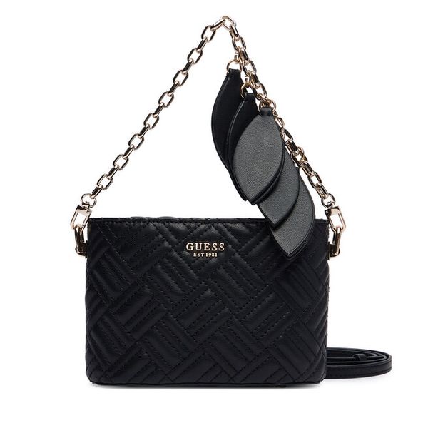 Torebka Guess. Czarne listonoszki damskie Guess, z aplikacjami, bez dodatków. Za 304.99 zł.