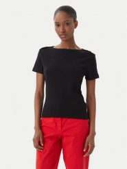 Tommy Hilfiger T-Shirt WW0WW49250 Czarny Slim Fit. Czarne t-shirty damskie Tommy Hilfiger, s, bez wzorów, z bawełny, bez kołnierzyka, bez ramiączek. Za 289.99 zł.