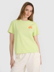 4F T-shirt oversize z nadrukiem damski - żółty XS. Żółte t-shirty damskie 4F, xl, bez wzorów, z bawełny, klasyczne, bez kołnierzyka, bez ramiączek. W wyprzedaży za 39.99 zł.