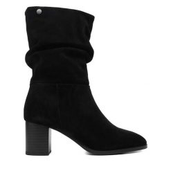 Botki Beverly Hills Polo Club. Czarne botki damskie Beverly Hills Polo Club, bez wzorów, bez obcasa, na słupku, bez zapięcia. Za 329.99 zł.