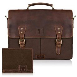 ZESTAW PAOLO PERUZZI portfel i torba brązowy ZUP-08-BR. Brązowe portfele męskie Paolo Peruzzi, bez wzorów, z bawełny. Za 329.99 zł.