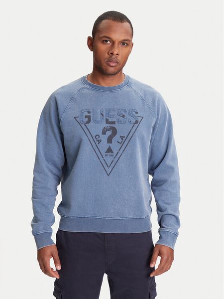 Guess Bluza M5YQ30 KCWR1 Niebieski Regular Fit. Niebieskie bluzy męskie Guess, l, z aplikacjami, z bawełny, bez ramiączek, bez kaptura. Za 269.99 zł.