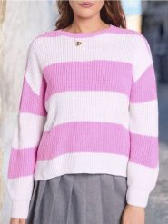 Sweter - różowy. Czerwone swetry nierozpinane damskie Sinsay, l, bez wzorów, bez kołnierzyka, bez ramiączek. W wyprzedaży za 19.99 zł.