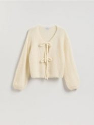 Kardigan z wełną alpaki - złamana biel. Kardigany damskie Reserved, l, bez wzorów, z dzianiny, bez kołnierzyka. Za 259.99 zł.