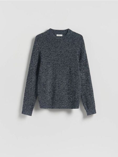 Strukturalny sweter - granatowy. Niebieskie swetry męskie Reserved, l, bez wzorów, z bawełny, bez kołnierzyka, bez ramiączek. Za 139.99 zł.