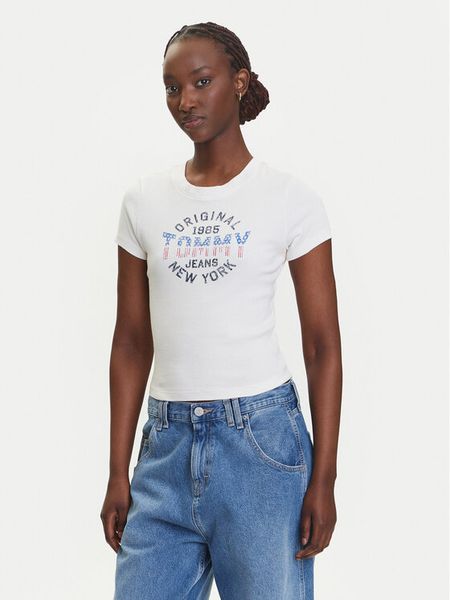 Tommy Jeans T-Shirt DW0DW21421 Écru Slim Fit. T-shirty damskie Tommy Jeans, l, bez wzorów, z bawełny, bez kołnierzyka, bez ramiączek. Za 109.99 zł.