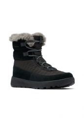 Buty zimowe damskie, Columbia Slopeside Peak Luxe. Czarne obuwie trekkingowe damskie Columbia, z materiału, bez zapięcia. Za 296.99 zł.