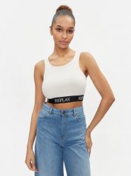 Replay Top W3782C.000.23687P Écru Slim Fit. Topy damskie Replay, xl, bez wzorów, z bawełny, bez kołnierzyka, bez ramiączek. Za 229.99 zł.