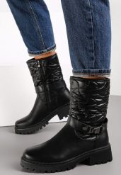 Czarne Botki z Pikowaną Cholewką Nevoyo. Czarne botki damskie Renee, bez wzorów, z jeansu, eleganckie, bez obcasa, na płaskiej podeszwie, bez zapięcia. Za 159.99 zł.
