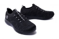 RIEKER N9474-45 sneaker grey, półbuty damskie. Czarne półbuty damskie Rieker, bez wzorów, bez obcasa, bez zapięcia. Za 139.95 zł.