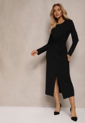 Czarna Sukienka z Ozdobnym Wycięciem i Wiązaniem Zeiini. Czarne sukienki damskie Renee, na co dzień, l, bez wzorów, eleganckie, bez kołnierzyka, bez ramiączek, maxi, proste. Za 149.99 zł.