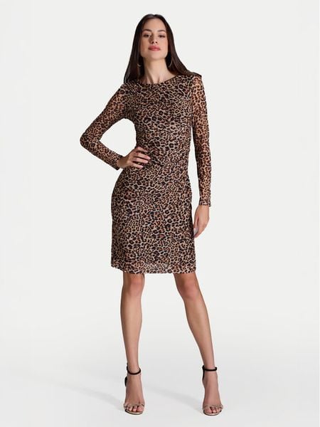 Swing Sukienka koktajlowa 5AI17600 Beżowy Slim Fit. Brązowe sukienki damskie Swing, bez wzorów, z syntetyku, wizytowe, bez kołnierzyka, bez ramiączek. Za 399.99 zł.